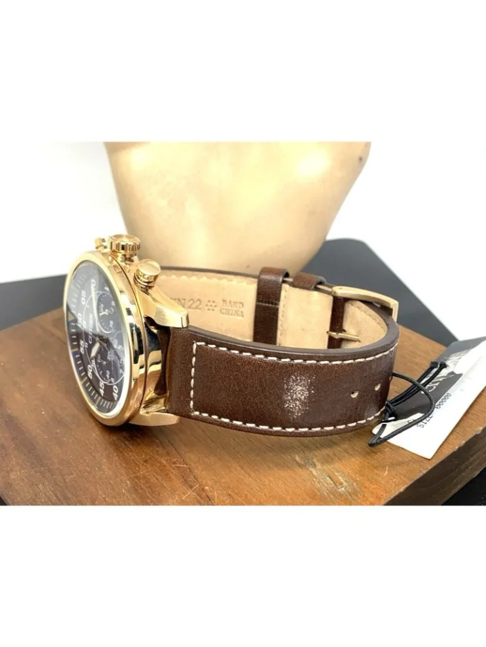 Citizen Men's Watch CA4213-18l Eco Drive Blue Dial Rose Gold Brown Leather Band